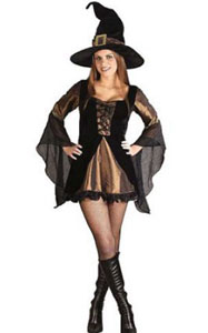 F1779 Halloween women witch costume dress with gold corset
